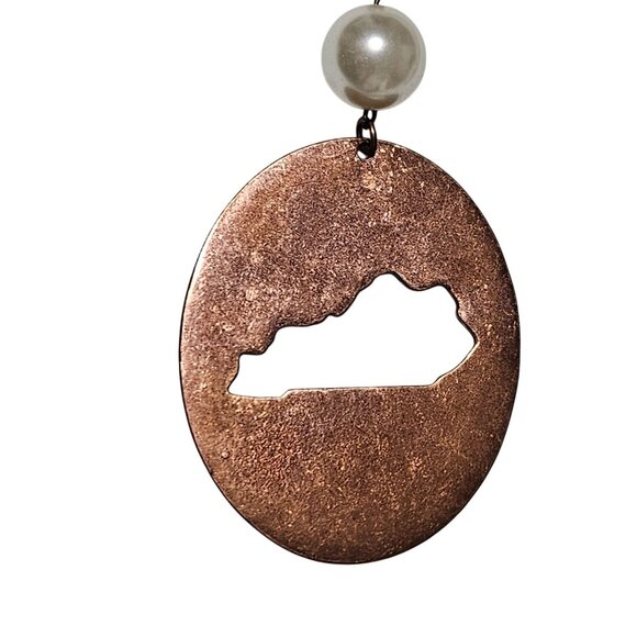 Copper Kentucky State Pendant Necklace Faux Pearl Accent Fashion Jewelry Women - Picture 2 of 4